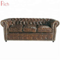 Hotel Furniture Sofa Genuine Leather Sofa Chesterfield Brown Retro Couch